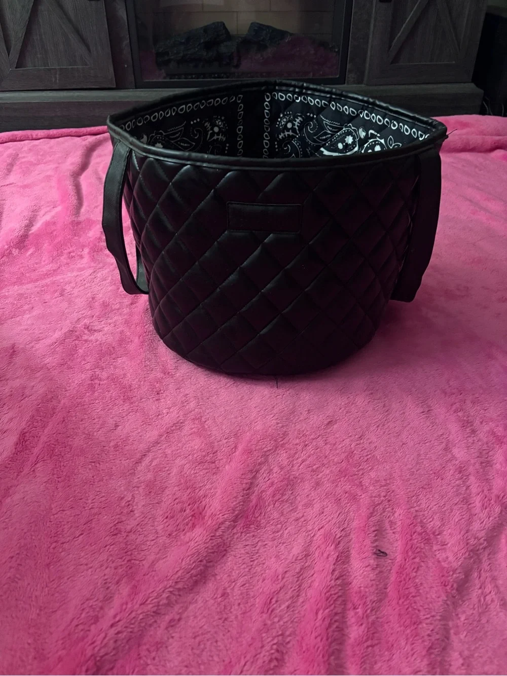 Quilted Black Dog Carrier Tote with Bandana Lining